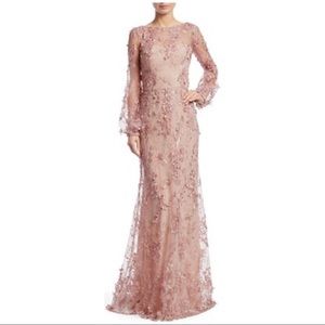 David Meister Floral Embroidered Evening Gown